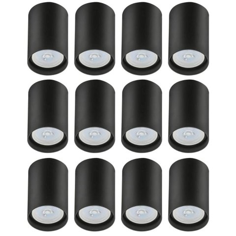 Kit 12 Spots de Sobrepor para Teto 8x12,5cm Preto Bivolt Luminária Par20 Zoom
