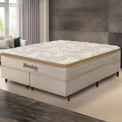 Cama Box + Colchão Queen Size Mendoza Molas Ensacadas Pillow Top 158x198x71cm - Extra Macio