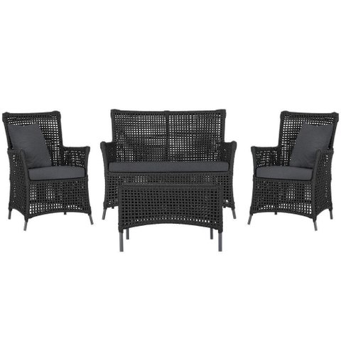Jogo Sofá 2 Poltronas e Mesa Igapó Preta E11 Trama Original Preto