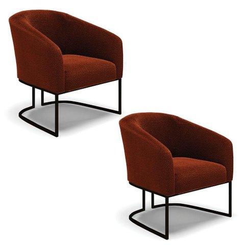 Kit 2 Poltronas Stella Bouclê Base Metálica Industrial Preto - D'Rossi Cor Terra