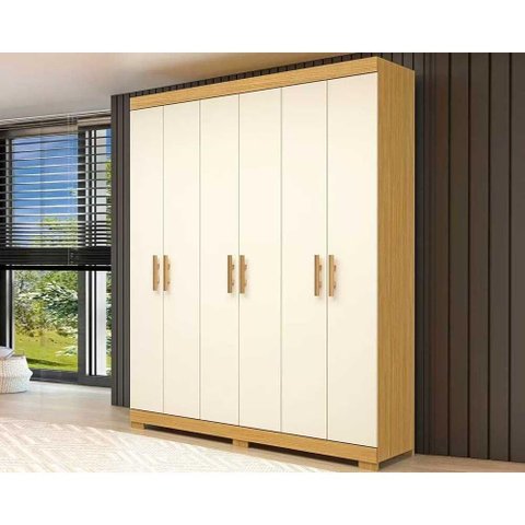 Guarda Roupa 6 Portas e 2 Gavetas Lana Nature/off White - Acp
