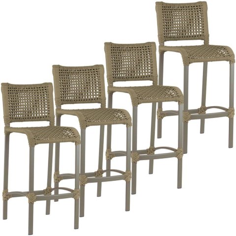 4 Banqueta Haiti em Corda Náutica Alumínio Balcão Edícula Cozinha Trama Original