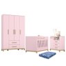 Dormitório Infantil Alegria Guarda Roupa, Cômoda e Berço Rosa Chá com Colchão - Móveis Henn - 1