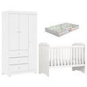 Ver imagem 1 de Berço Americano Mini Cama Mel e Guarda Roupa Duda 3 Portas Branco Brilho Colchão - Phoenix Baby