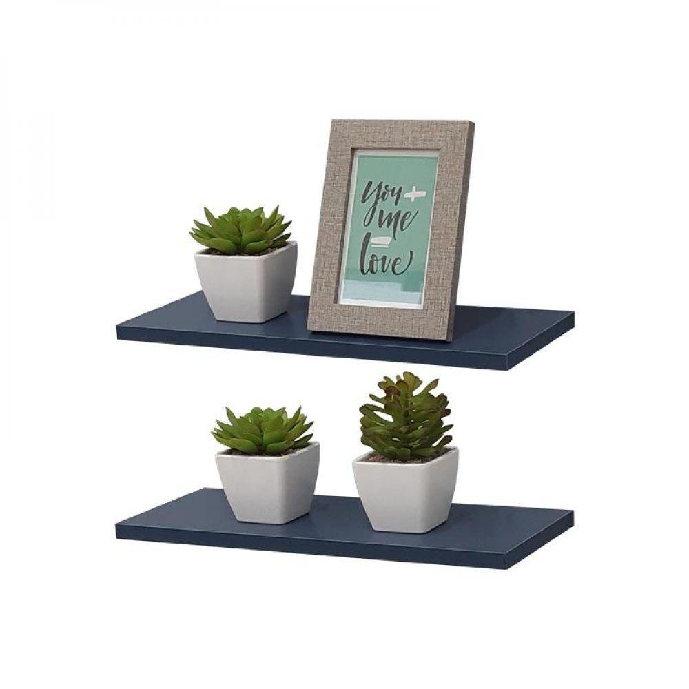 Kit 2 Prateleiras 40x10cm Azul com Suporte Invisível - 1