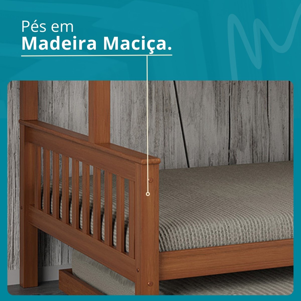 Cama Treliche Madeira com Gavetas Merk - 2 Solteiro + 1 Casal - 5