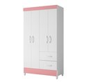 Ver imagem 1 de Roupeiro Mobi 4 Portas 2 Gavetas Premium Quarto da Criança Moderno Cor Branco/rosa