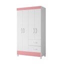 Ver imagem 1 de Roupeiro Mobi 4 Portas 2 Gavetas Premium Quarto da Criança Moderno Cor Branco/rosa