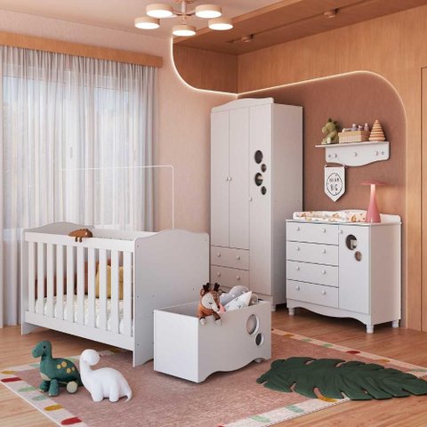 Quarto Infantil 5 Peças com Berço Guarda Roupa e Cômoda Cor:branco