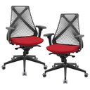 Ver imagem 1 de Kit 02 Cadeiras de Escritório Giratória Presidente Unix P03 Tela Cinza Crepe Vermelho - Lyam Decor
