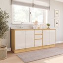 Ver imagem 1 de Cozinha 2 Peças Balcão 3 Gavetas e Balcão com Tampo Campanele Bege/Nogueira/Off White