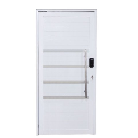 Porta Pivotante de Alumínio Branco 210x100 com Pux. e Friso com Fechadura Digital Linha 30 - Esquerd
