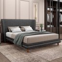 Ver imagem 1 de Cabeceira Queen Nilo 160cm com Cama Pés Madeira Suném P05 Linho Cinza Escuro - Lyam Decor