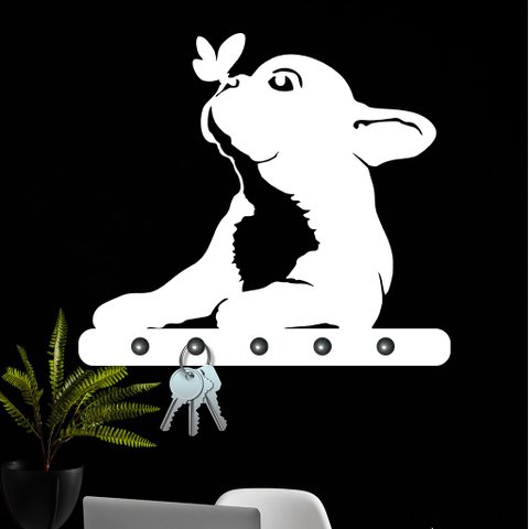 Porta Chaves de Parede 6mm Cachorro e Borboleta Decorativo em MDF:BRANCO