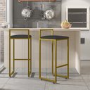 Ver imagem 2 de Banqueta Alta Para Cozinha Sala De Jantar Hanna L02 Dourado Linho Chumbo - Lyam Decor