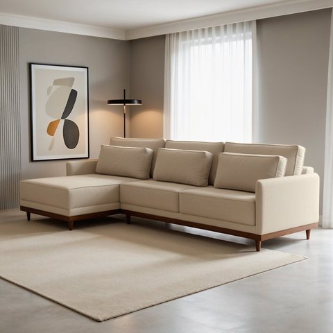 Sofá Living 260cm Chaise Lado Esquerdo Artheus Linho