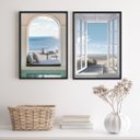 Ver imagem 2 de Kit 2 Quadros Decorativos Fotos Janelas praia 24x18cm - com Vidro:madeira Preta