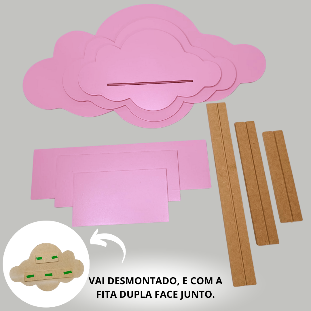 Trio de Nichos Nuvem em Mdf Prateleira Decorativa para Quarto Infantil Branco - 4