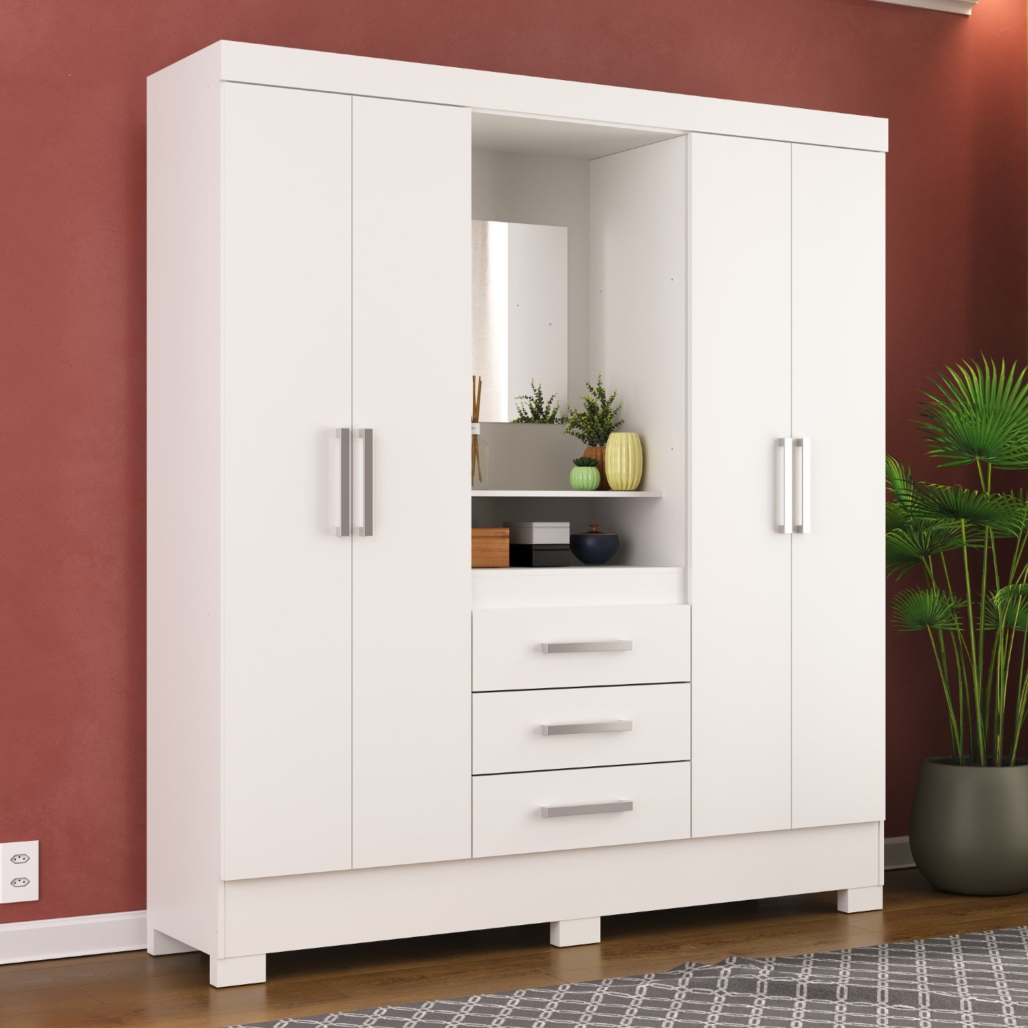 Guarda-Roupa 4 Portas 3 Gavetas GR4366 Branco Agreste Rodial