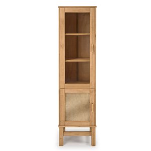 Cristaleira em Madeira, Vidro e Rattan 02 Portas