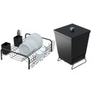 Ver imagem 1 de Conjunto Para Pia De Cozinha Lixeira Quadrada 6,5L E Escorredor De Louças Preto Fosco Stolf