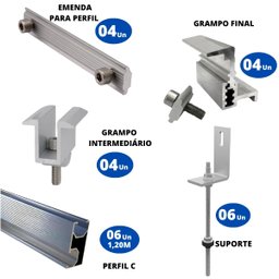 Kit Estrutura Fixador Linha C 1,20m para 3 Placas Solar Alumínio Inox Telha Fibro Ondulada Viga Metá - 2