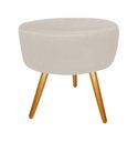 Ver imagem 3 de Kit 2 Poltronas Decorativa Nina + Puff Redondo Suede Bege Pés Madeira Ms Decor