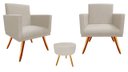 Ver imagem 1 de Kit 2 Poltronas Decorativa Nina + Puff Redondo Suede Bege Pés Madeira Ms Decor