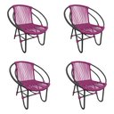 Ver imagem 1 de Kit 4 Cadeiras Decorativa Julia em Corda Náutica e Base em Alumínio Preta/ Rosa