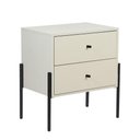 Ver imagem 1 de Mesa de Cabeceira Minimalista com Pés Finos de Ferro - Nude Laca com Puxadores e Pés Preto