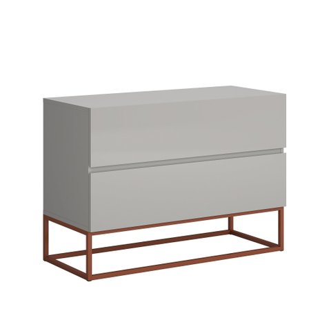 Mesa de Cabeceira Eros 60cm Off White MDF 2 Gavetas Pés Cobre Estilo Industrial
