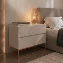 Ver imagem 2 de Mesa de Cabeceira Eros 60cm Off White MDF 2 Gavetas Pés Cobre Estilo Industrial