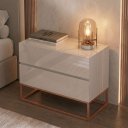 Ver imagem 5 de Mesa de Cabeceira Eros 60cm Off White MDF 2 Gavetas Pés Cobre Estilo Industrial