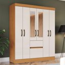 Ver imagem 1 de Guarda Roupa Solteiro Layla Pro 6 Portas de Bater 2 Gavetas MDP Cinamomo-Off White Casa 812 141.5cm