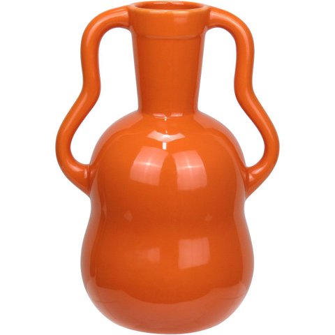 Vaso Decorativo de Cerâmica Laranja 25x17x17cm Enfeite Sala Mesa Estante Flores