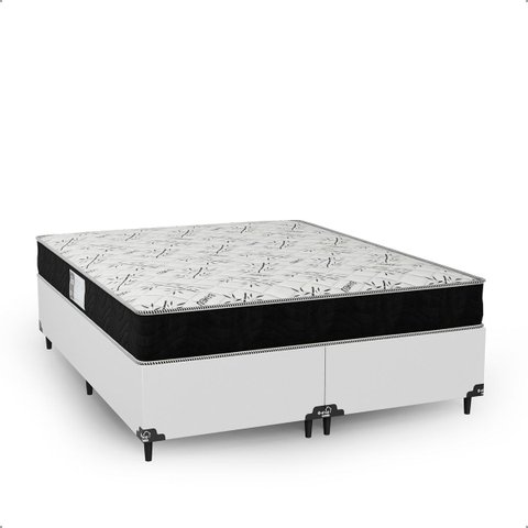 Cama Box Queen Bipartido + Colchão D33 One Face - 56x158x198cm - e-Shop Casa - Couro