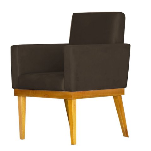 Poltrona Decorativa para Sala Bella Base Madeira Maciça Corino Divini Decor:marrom