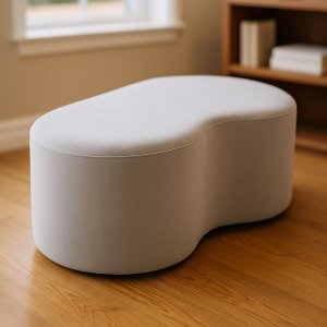 Puff Feijão para Sala Luxo Tecido Bouclé Cinza