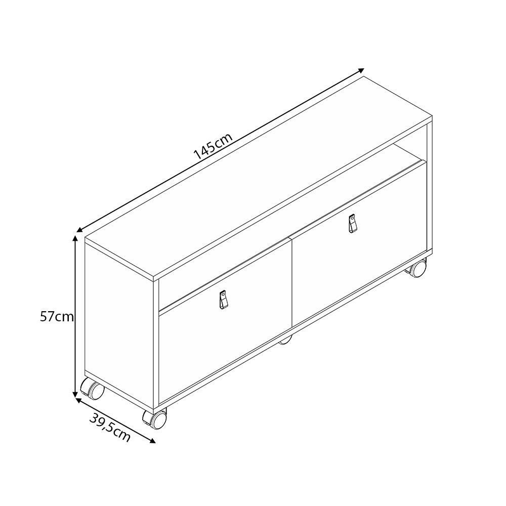 Rack para Tv 1,45m Pequim com Nichos 2 Gavetas + Rodízios - Off White/naturale - 3