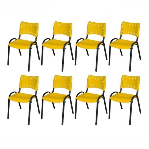 Cadeira Iso Base Preto Escola, Escritório Amarelo Kit 8 Un