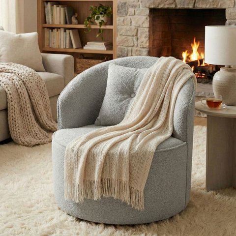 Poltrona Orgânica Decorativa Confortável Amore Bouclê Cinza Claro - Vimont Moveis