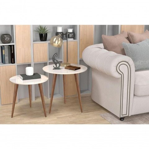 Conjunto de Mesas de Apoio e Lateral Teles Off White