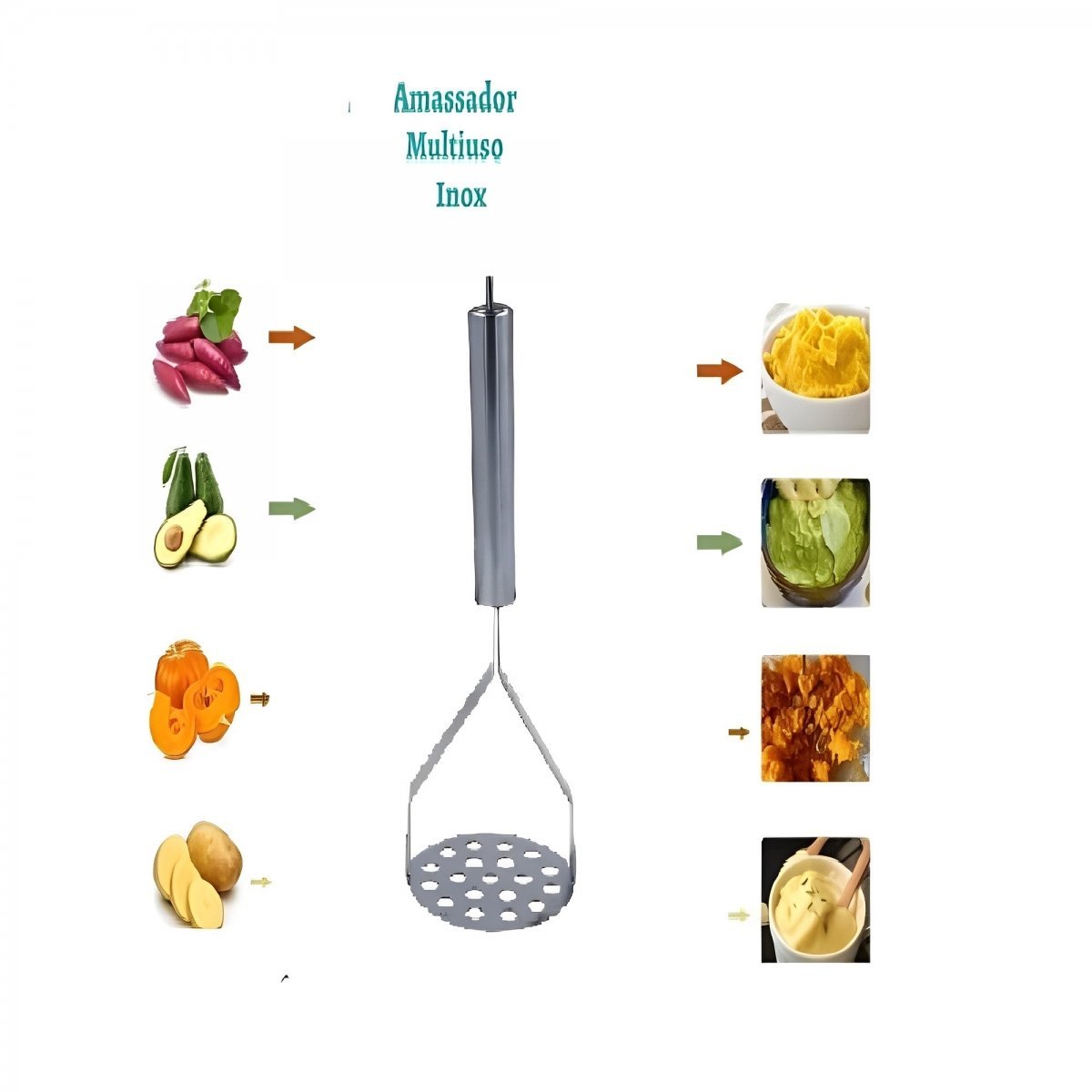 Amassador Espremedor de Batata e Legumes Profissional 25cm - Inox Prata - 3