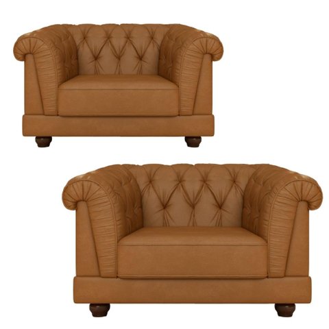 Kit 2 Poltronas Chesterfield Helena Tecido Sintético Caramelo Captonê