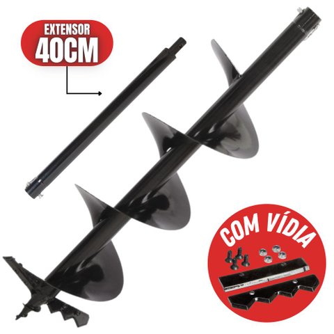 Broca Pra Perfurador de Solo 80x20cm Com Videa de Encaixe de 20mm + Extensor Alongador 40cm