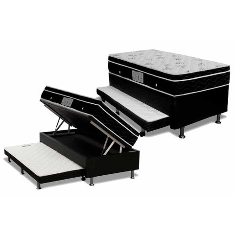 Cama Box Baú C/auxiliar Solteiro: Colchão Molas Ortobom Nanolastic Physical + Base Crc Courano
