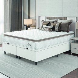 Cama Box Colchão Baú Casal Queen Molas Ensacadas City Pillow Top 158x198x64cm Linho Branco / Bege - 1
