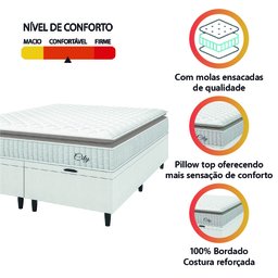Cama Box Colchão Baú Casal Queen Molas Ensacadas City Pillow Top 158x198x64cm Linho Branco / Bege - 6