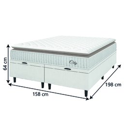 Cama Box Colchão Baú Casal Queen Molas Ensacadas City Pillow Top 158x198x64cm Linho Branco / Bege - 4