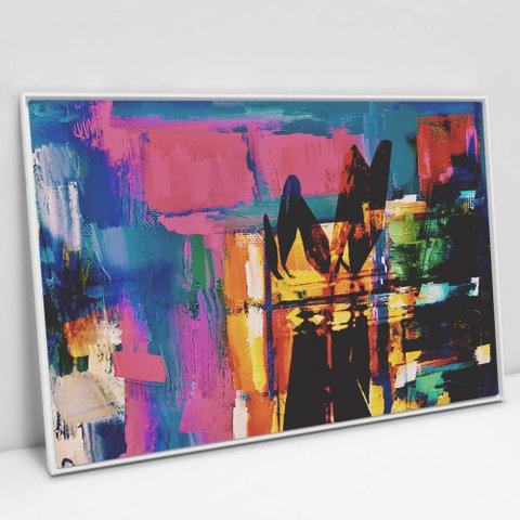 Quadro Decorativo em Canvas Abstrato Intense TaColado Moldura Flutuante 4,5cm Branca 90 x 60cm
